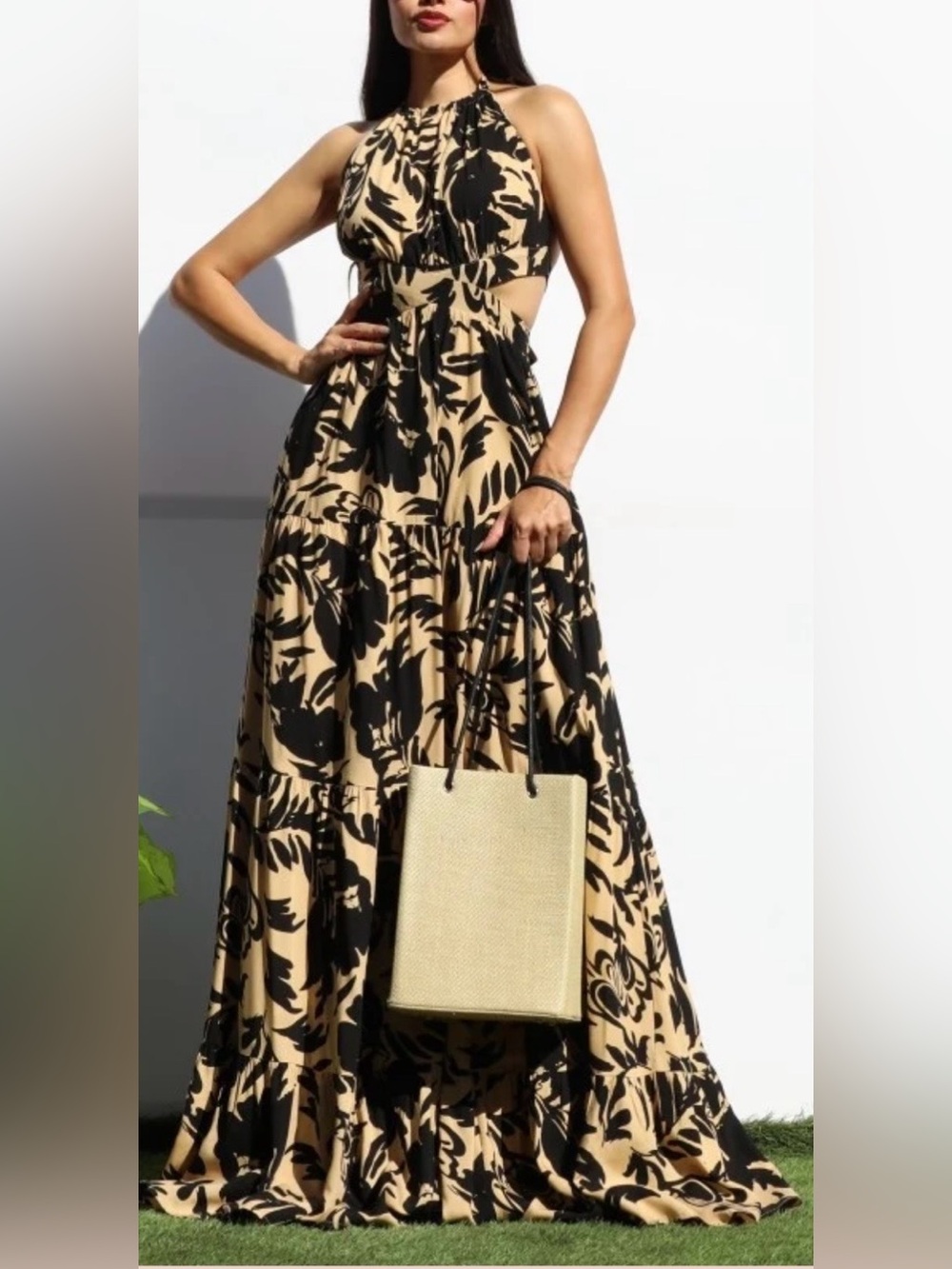 Dress Day Boutique Brand Size Medium Floral Cutout Maxi Dress Halter NWT